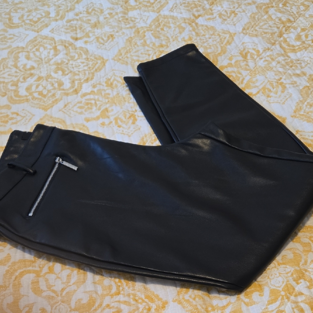 Marc New York Black Leather Skinny Pants with Silver Accent